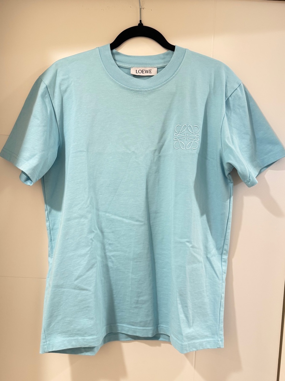 Loewe Men’s Light Blue Short Sleeve Embroidered Logo T-Shirt Size Small
